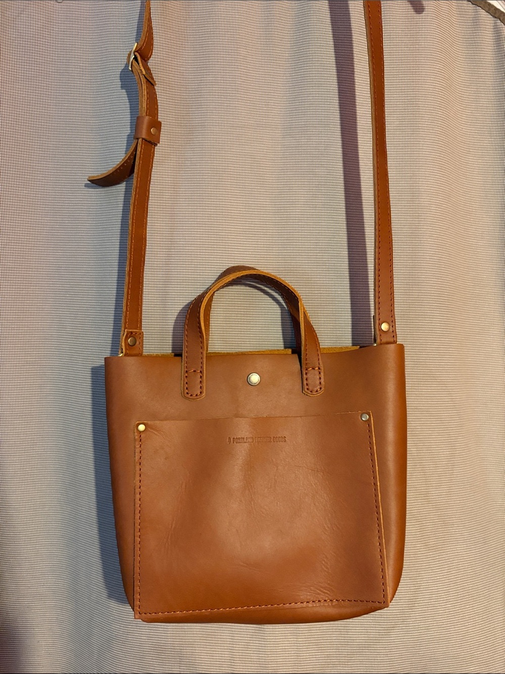 Portland Leather Tan Leather Crossbody Tote with Front Pocket